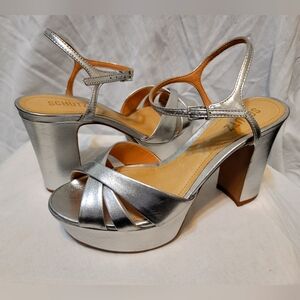 Schutz Keefa Metallic Leather Platform Sandals Size 8 B